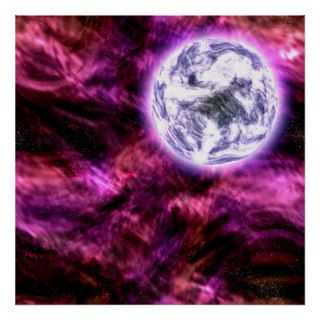 Digital Galaxy Alien Planet In Space Pink Nebula Poster