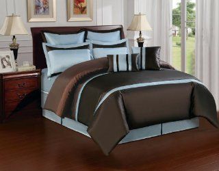 8 Piece Queen Century Blue and Chocolate Comforter Set   Queen Comforter Set Brown And Blue