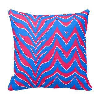 Neon Pink and Blue Zebra Stripes Throw Pillows