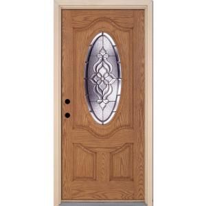 Feather River Doors Lakewood Zinc 3/4 Oval Lite Light Oak Fiberglass Entry Door 722305
