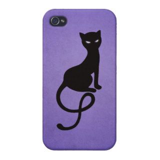 Gato negro malvado gracioso púrpura brillante iPhone 4/4S carcasas de