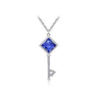 Blue Crystal Lovely Key Pendant Necklace Fashion Jewelry Jewelry