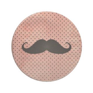 Funny Mustache On Cute Pink Polka Dot Background Drink Coasters