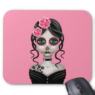 Sad Day of the Dead Girl on Pink Mousepad