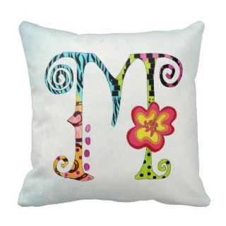 Colorful Funky Letter M Monogram Throw Pillow
