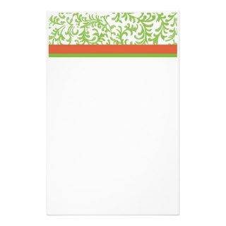 Green and Orange Floral Damask Pattern Stationery Paper