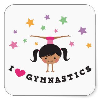 I love gymnastics cartoon girl, handstand split square stickers