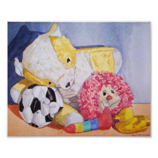 cute teddy bear and bunny still life painting posters