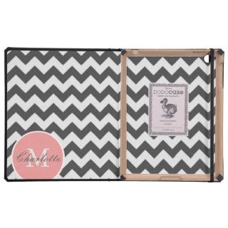 ZigZag Chevron Monogrammed Pink And Gray Pattern Covers For iPad