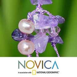 'Lavender Ice' Freshwater Pearl Amethyst Earrings (4 mm) (Thailand) Novica Earrings