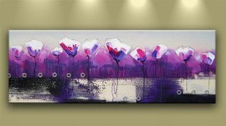 Oil Painting Modern Abstract Flowers Wall Art on Canvas Fine Artwork New Purple   White Framed Wall Painting