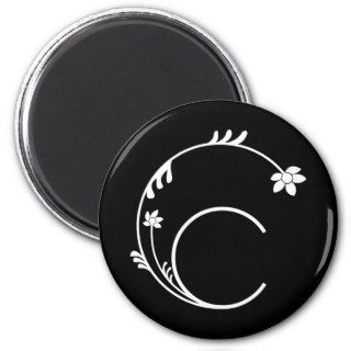 CUTE FLOWER MONOGRAM LETTER C BLACK FRIDGE MAGNETS