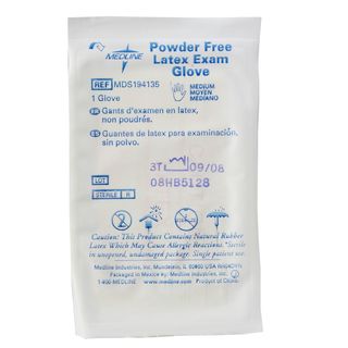 Medline Latex Exam Glove, Powder free, Sterile, L Singles (Case of 400) Medline Exam Gloves
