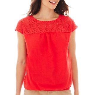 St. Johns Bay Short Sleeve Lace Banded Bottom Tee, Bittersweet Berry, Womens