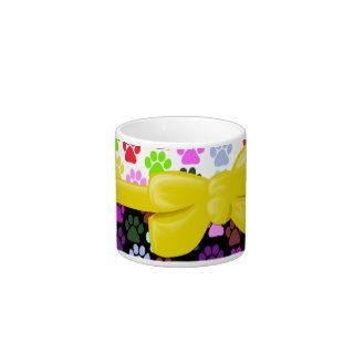 Ribbon, Dog Paws Trails, Red Blue Green Yellow Espresso Cups