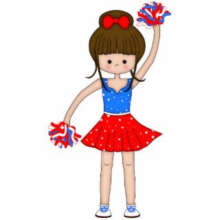 Cute Patriotic Brunette Cheerleader Girl Cartoon Photo Cut Outs