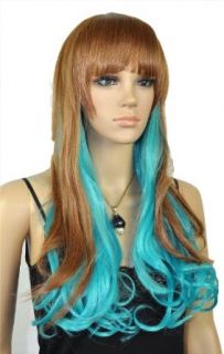 Qiyun Long Straight Wavy Blonde Blue Mix Cosplay Costume Full Hair Wig Fancy Party Clothing