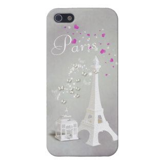 Chic White Eiffel Tower & Whimsical Butterflies iPhone 5 Cases