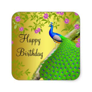 Royal Blue Peacock Happy Birthday Sticker