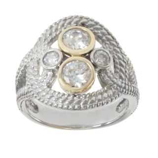 Michael Valitutti Sterling Silver and 14K Yellow Gold Bezel set White Cubic Zirconia Ring Michael Valitutti Cubic Zirconia Rings