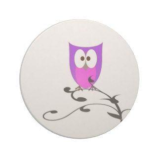 Cute Owl on a Branch Beverage Coasters