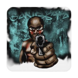 Urban Gangsta Graffiti Art   pointing gun   Rapper Drink Coaster