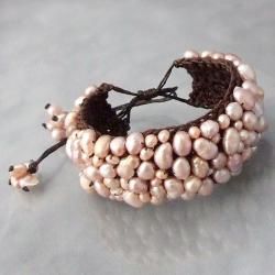 Cotton Genuine Pink FW Pearl Wrist Pull Bracelet (3 6 mm) (Thailand) Bracelets