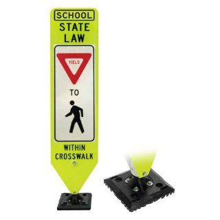 Crosswalk Sign, 12"x36(R1 6) School State Law Yield Pedestrians, w/Fixed Base, 254 R1 6 SCH F Industrial Warning Signs