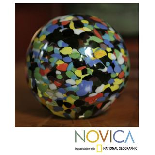 Murano Glass 'Confetti Globe' Handblown Paperweight (Brazil) Novica Office Decor