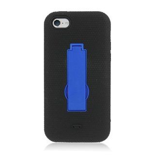 Black Blue Hard Soft Gel Dual Layer Cover Case Stand for Apple iPhone 5C Cell Phones & Accessories
