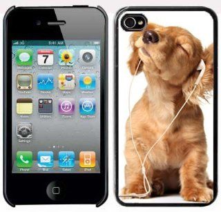 Apple iPhone 5 5S Black 5B292 Hard Back Case Cover Color Cute Puppy Listening to Music Cell Phones & Accessories