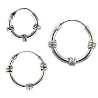 10 Sets Sterling Silver 12mm, 14mm & 16mm Bali Style Endless Hoop Earrings Set Jewelry