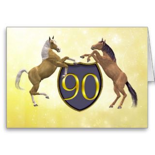 90 years old birthday card with rearing horses