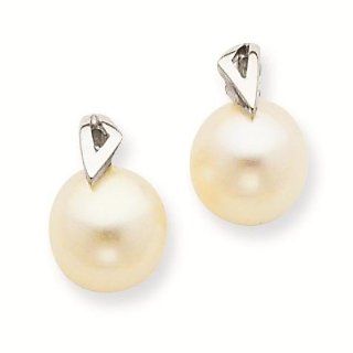 14K White Gold Cultured Pearl Post Earrings   Gold Jewelry Reeve and Knight Jewelry