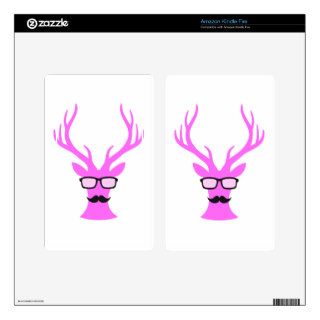 Pink Christmas deer with mustache and nerd glasses Kindle Fire Skin