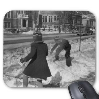 Children Having a Snowball Fight Photograph Mouse Pads