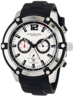 Stuhrling Original Men's 268.332D62 Champion Victory Quartz Chronograph Date Silver Dial Black Rubber Strap Watch Watches