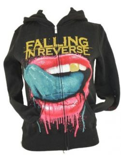 Falling in Reverse Girls Zip Up Hoodie Sweatshirt   Large Dripping Blue Tongue Mouth on Black (X Small) Novelty T Shirt Clothing