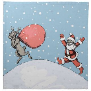 Reindeer makes jokes with Santa Claus. Cloth Napkins