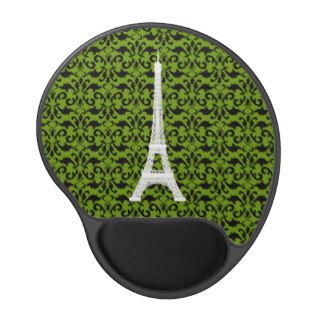 Eiffel Tower Silhouette Damask White Black Green Gel Mouse Pads