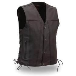 First Classics Men's Big and Tall Black Leather Single Back Panel Vest Clothing
