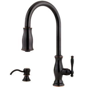 Pfister Hanover 1 Handle 1, 2, 3 or 4 Hole Pull Down Kitchen Faucet w/Soap Dispenser in Tuscan Bronze   Touch On Kitchen Sink Faucets  