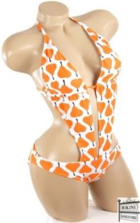 New White Orange Pear Low Cut 1 pc Monokini Swimsuit JUNIOR SIZE XL Fashion Swimsuit Separates