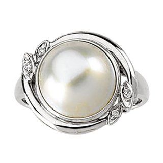 Ladies 14k White Gold Ring Mabe Pearl & Diamond Accents GEMaffair Jewelry