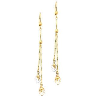 14K 3 Tri color Gold Fancy Dangle Hanging Earrings for Women Goldenmine Jewelry