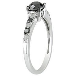 Miadora Sterling Silver 1ct TDW Black and White Diamond Bridal style Ring (H I, I2 I3) Miadora Diamond Rings