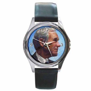 RON PAUL FREEDOM AND LIBERTY Round Silver Metal Watch Leather Band 