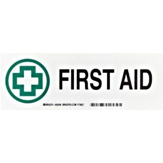 Brady 85359 10" Width x 3 1/2" Height B 302 Polyester, Green and Black on White First Aid Sign, Legend "First Aid" (with Picto) Industrial Warning Signs