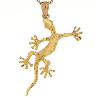 10k Real Yellow 3.55cm Gold Gecko Lizard Desert Charm Pendant Jewelry