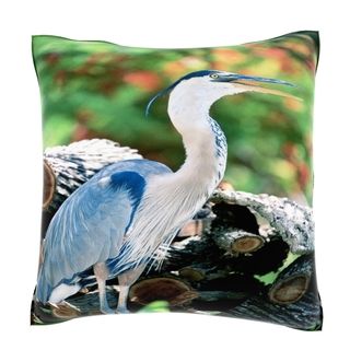 Great Blue Heron Standing on Logs 18 inch Velour Throw Pillow Throw Pillows